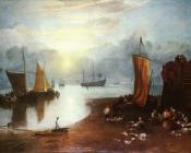 Sun Rising through Vagour; Fishermen Cleaning and Sellilng Fish - 约瑟夫·玛罗德·威廉·透纳